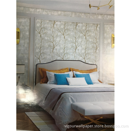 53cm Golden Modern PVC Embossed Hotel Wallpaper Bilik
